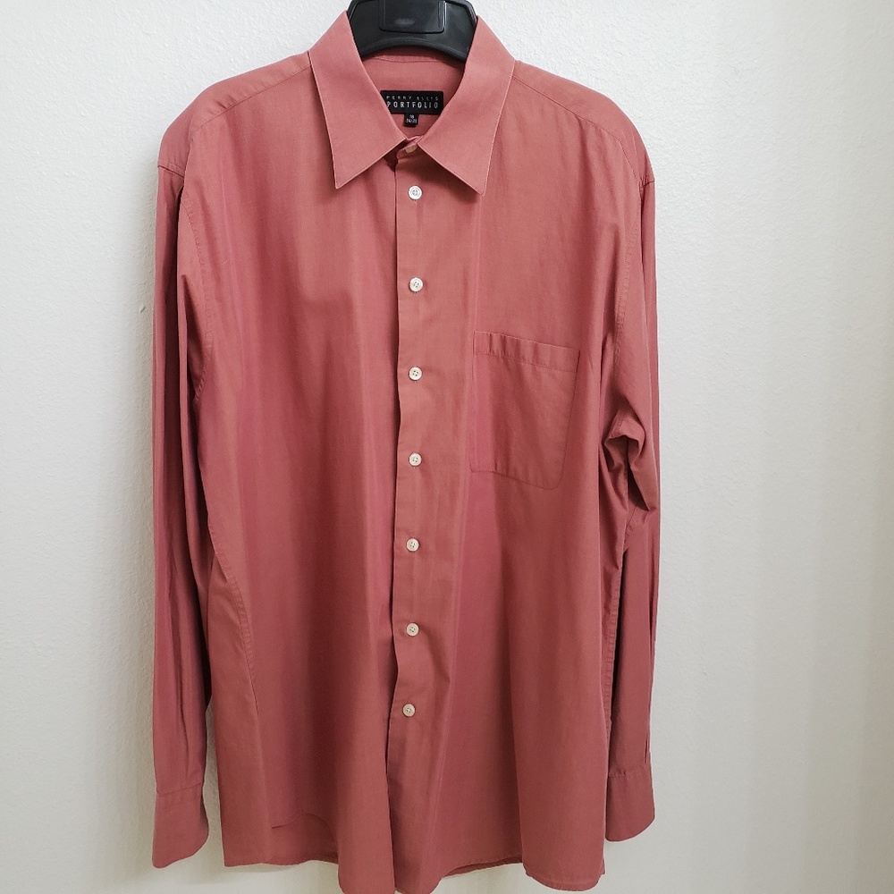 Perry Ellis Portfolio Long Sleeve Shirt Rust Sz 16